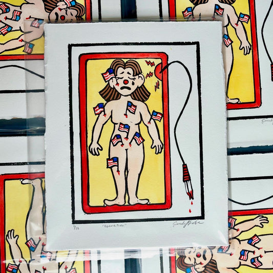 "Operation" Hand-Painted Linocut Print