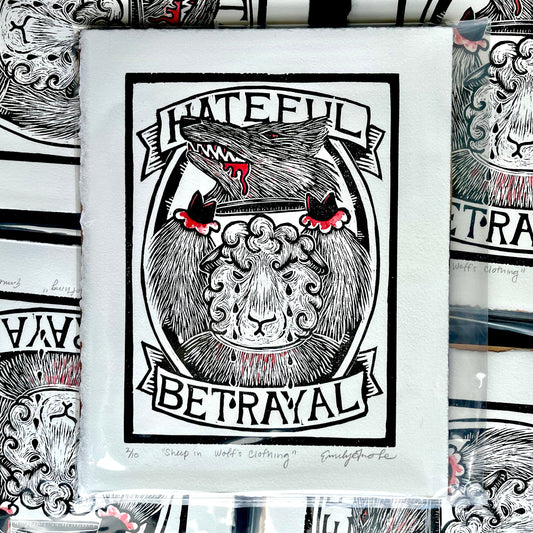 "Sheep in Wolf's Clothing" Linocut Print